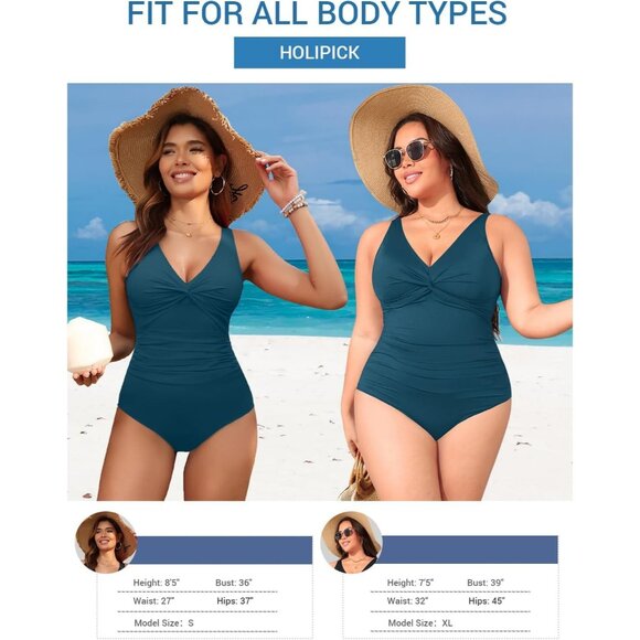 Holipick Women Green Tummy Control One Piece Push Up Bathing Swimsuit - Picture 5 of 6